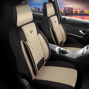 Sada látkových autopoťahov Brusel béžovo-čiernej farby s kosoštvorcovým prešívaním, kompatibilná s VOLVO XC70