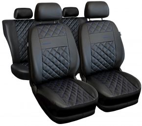 Sada čiernych univerzálnych autopoťahov Perfect Line z ekokože s modrým prešívaním, – kompatibilná s VOLKSWAGEN AMAROK