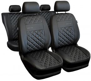 Sada čiernych univerzálnych autopoťahov Perfect Line z ekokože so strieborným prešívaním, – kompatibilná s VOLKSWAGEN AMAROK